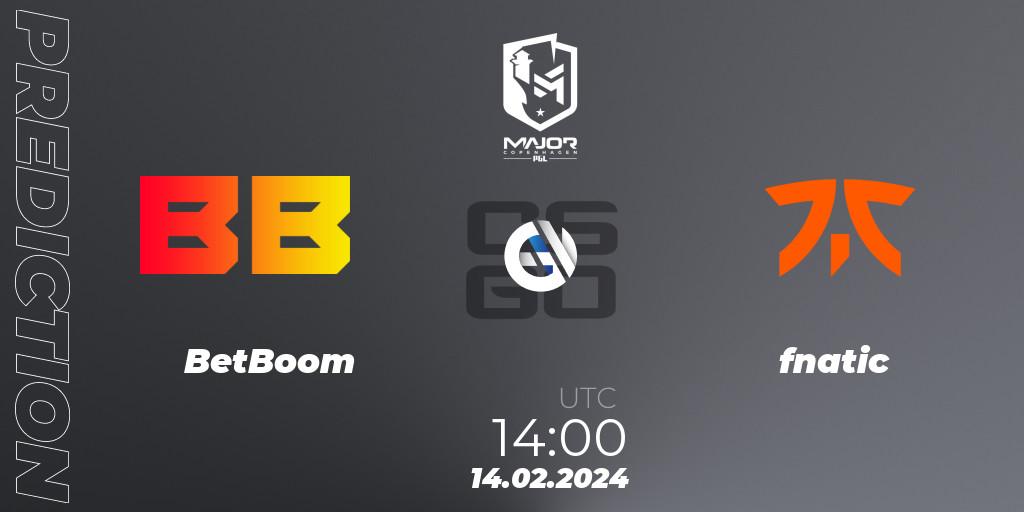 BetBoom contre fnatic : prédiction de match. 14.02.24. CS2 (CS:GO), PGL CS2 Major Copenhagen 2024 Europe RMR