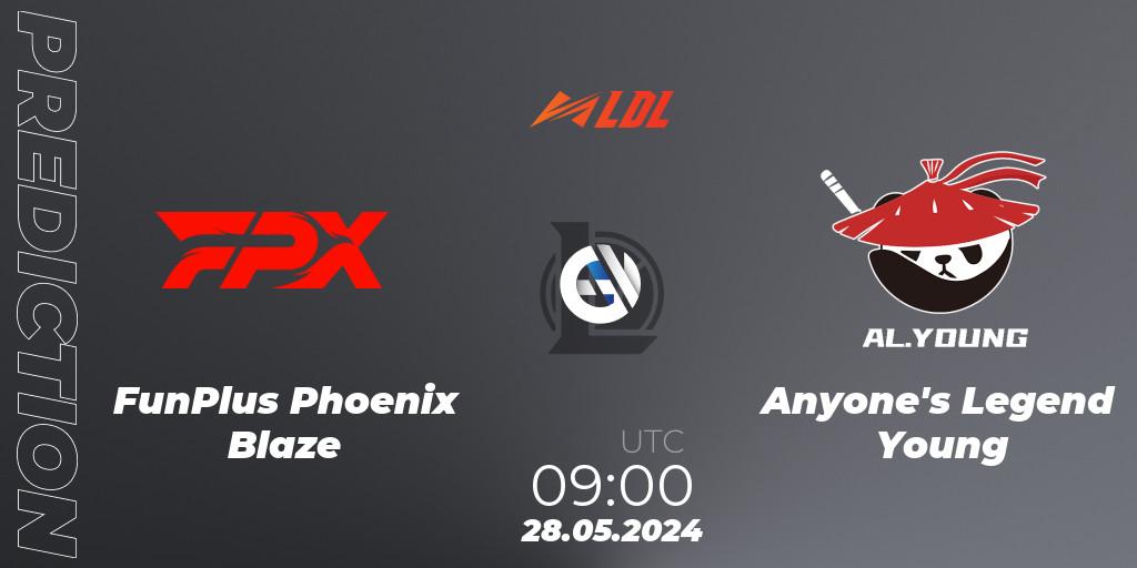 FunPlus Phoenix Blaze contre Anyone's Legend Young : prédiction de match. 28.05.2024 at 09:00. LoL, LDL 2024 - Stage 3