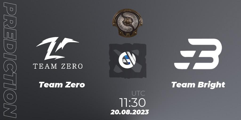 Team Zero contre Team Bright : prédiction de match. 20.08.2023 at 11:50. Dota 2, The International 2023 - China Qualifier