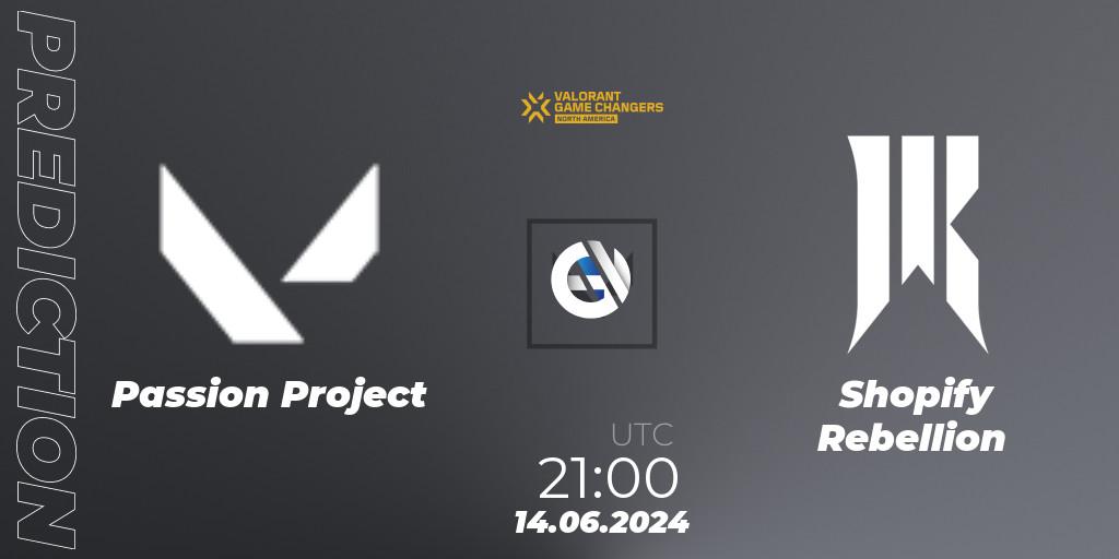 Passion Project contre Shopify Rebellion : prédiction de match. 14.06.2024 at 21:00. VALORANT, VCT 2024: Game Changers North America Series 2
