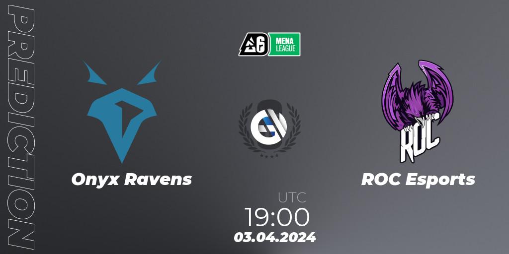 Onyx Ravens contre ROC Esports : prédiction de match. 03.04.2024 at 19:00. Rainbow Six, MENA League 2024 - Stage 1