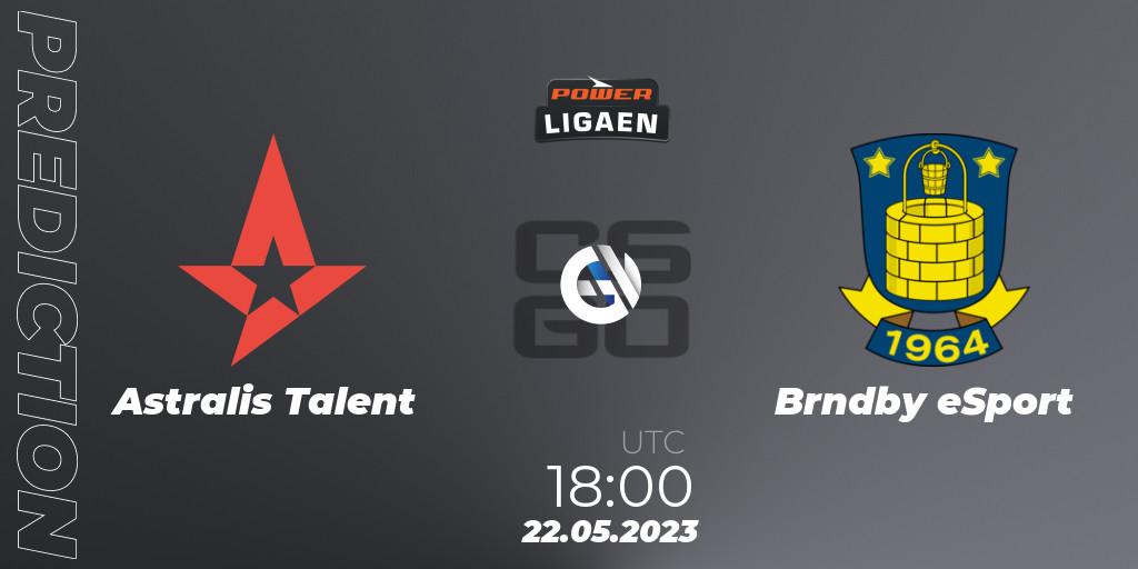 Astralis Talent contre Brøndby eSport : prédiction de match. 22.05.2023 at 18:00. Counter-Strike (CS2), Dust2.dk Ligaen Season 23