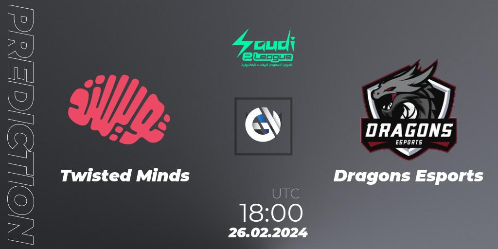 Twisted Minds contre Dragons Esports : prédiction de match. 26.02.2024 at 18:00. VALORANT, Saudi eLeague 2024: Major 1