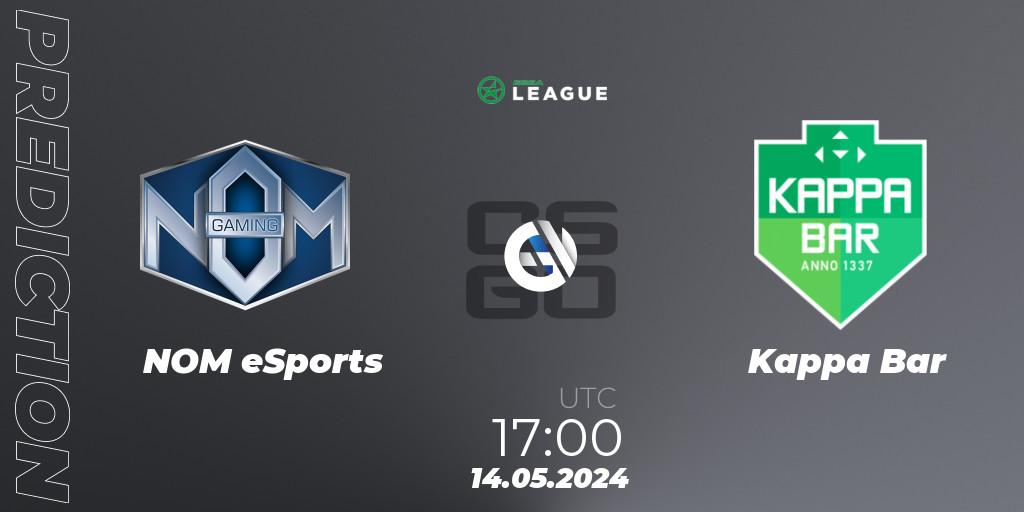 NOM eSports contre Kappa Bar : prédiction de match. 14.05.2024 at 17:00. Counter-Strike (CS2), ESEA Season 49: Advanced Division - Europe