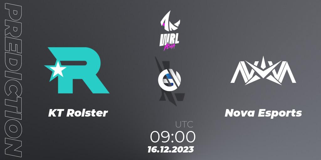 KT Rolster contre Nova Esports : prédiction de match. 16.12.2023 at 09:00. Wild Rift, WRL Asia 2023 - Season 2 - Regular Season