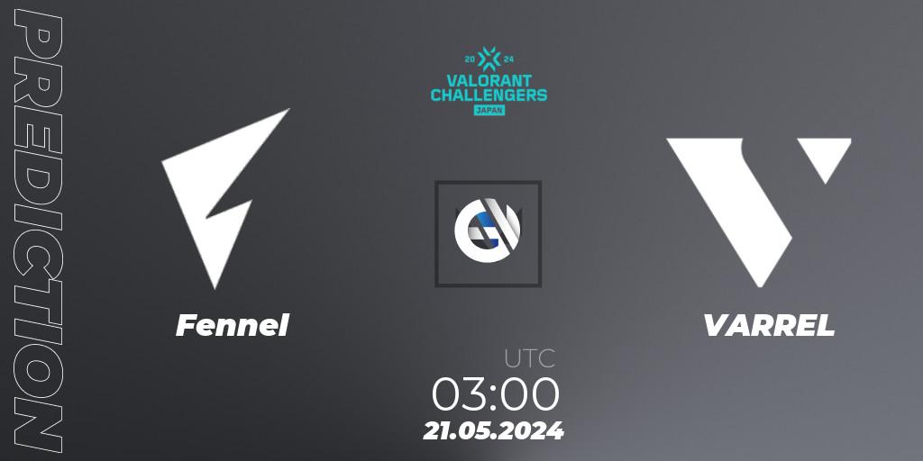 Fennel contre VARREL : prédiction de match. 21.05.2024 at 03:00. VALORANT, VALORANT Challengers Japan 2024: Split 2