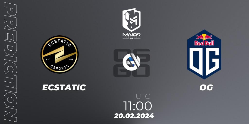 ECSTATIC contre OG : prédiction de match. 20.02.2024 at 11:00. Counter-Strike (CS2), PGL CS2 Major Copenhagen 2024: European RMR B