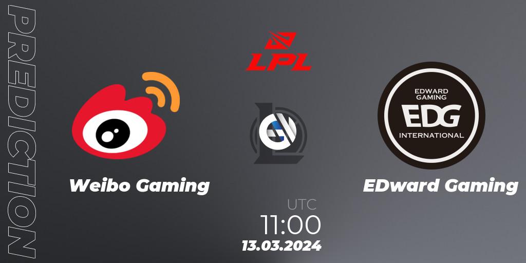Weibo Gaming contre EDward Gaming : prédiction de match. 13.03.24. LoL, LPL Spring 2024 - Group Stage