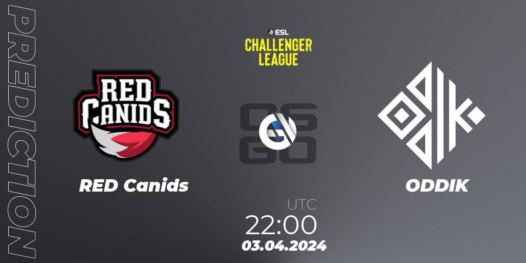 RED Canids contre ODDIK : prédiction de match. 03.04.2024 at 22:00. Counter-Strike (CS2), ESL Challenger League Season 47: South America