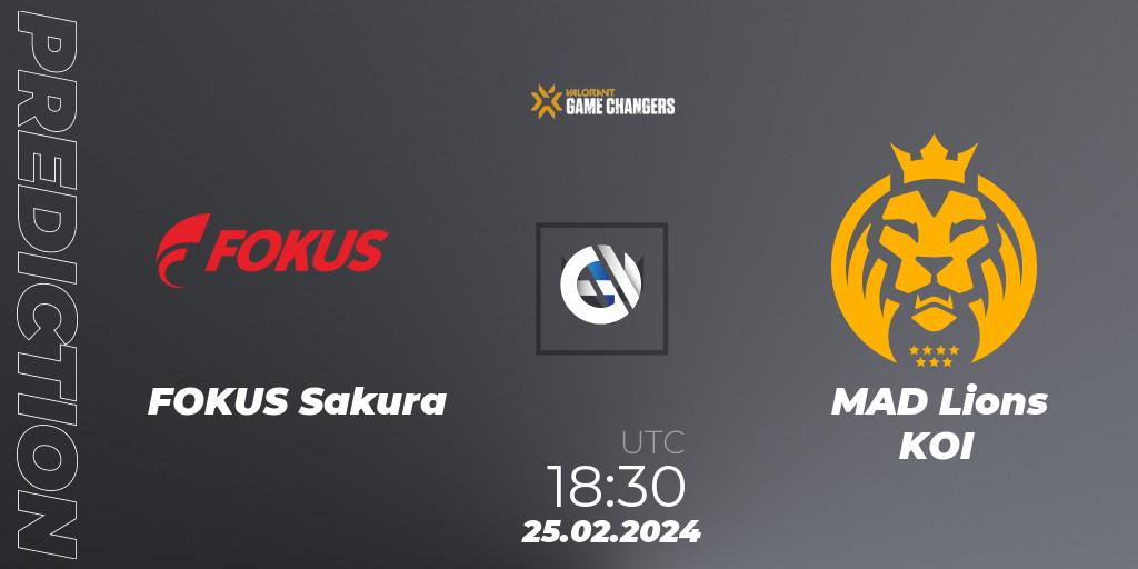 FOKUS Sakura contre MAD Lions KOI : prédiction de match. 25.02.2024 at 18:30. VALORANT, VCT 2024: Game Changers EMEA Stage 1