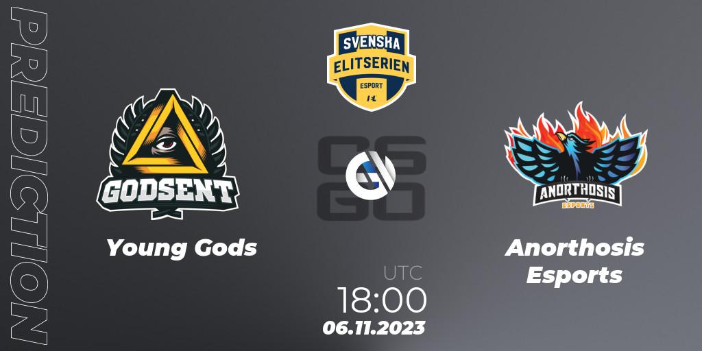 Young Gods contre Anorthosis Esports : prédiction de match. 06.11.2023 at 18:00. Counter-Strike (CS2), Svenska Elitserien Fall 2023: Online Stage
