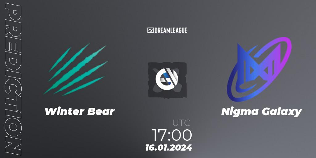 Winter Bear contre Nigma Galaxy : prédiction de match. 16.01.2024 at 17:03. Dota 2, DreamLeague Season 22: MENA Closed Qualifier
