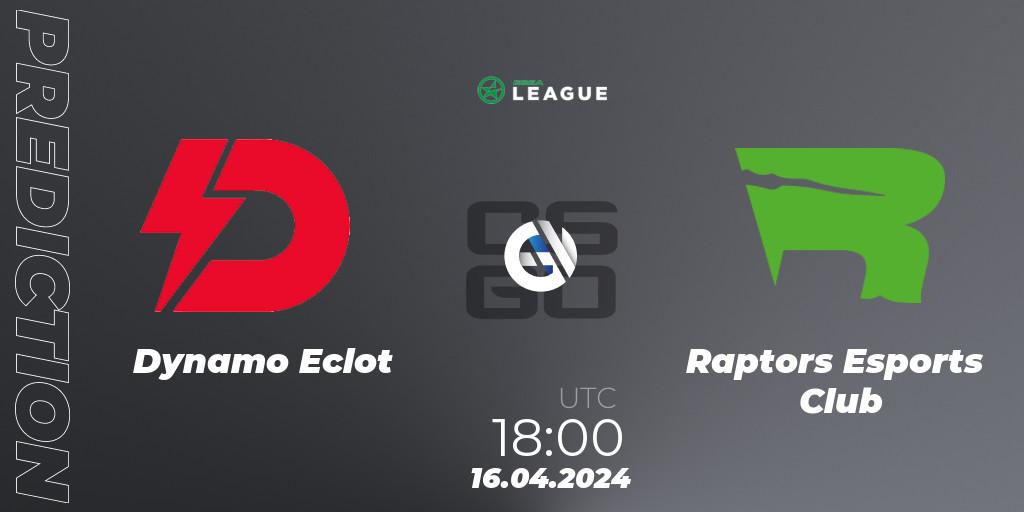Dynamo Eclot contre Raptors Esports Club : prédiction de match. 16.04.2024 at 18:00. Counter-Strike (CS2), ESEA Season 49: Advanced Division - Europe