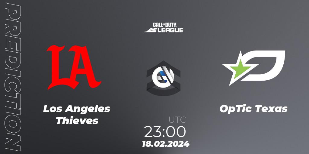 Los Angeles Thieves contre OpTic Texas : prédiction de match. 18.02.2024 at 23:00. Call of Duty, Call of Duty League 2024: Stage 2 Major Qualifiers