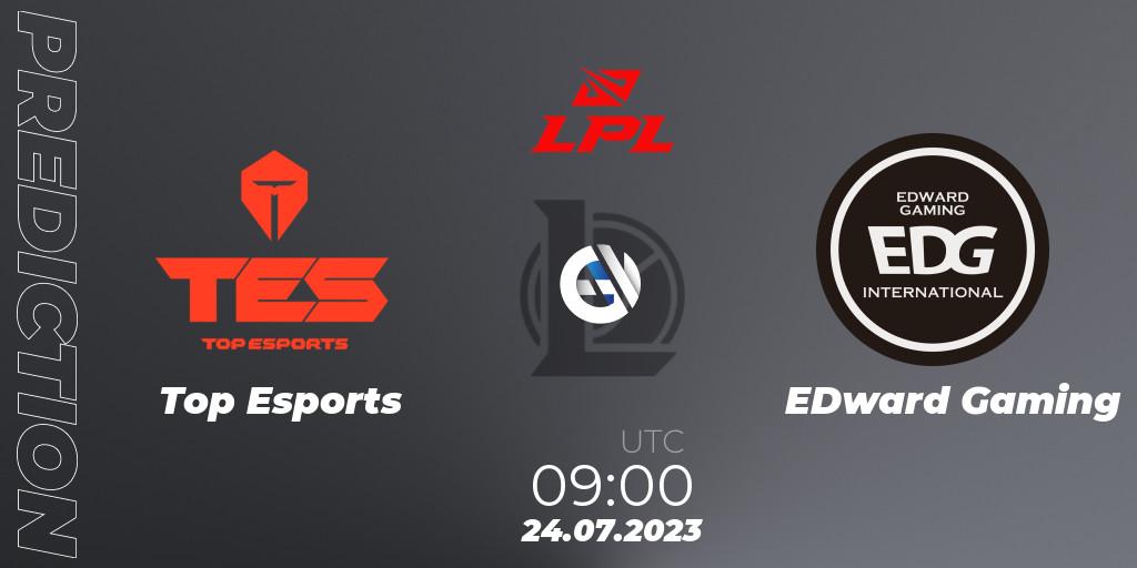 Top Esports contre EDward Gaming : prédiction de match. 24.07.2023 at 09:00. LoL, LPL Summer 2023 - Playoffs