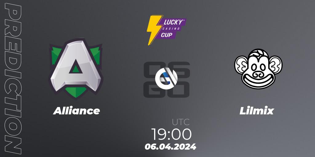 Alliance contre Lilmix : prédiction de match. 06.04.2024 at 18:30. Counter-Strike (CS2), Esportal LuckyCasino Cup 2024