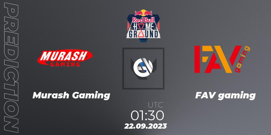 Murash Gaming contre FAV gaming : prédiction de match. 22.09.2023 at 01:30. VALORANT, Red Bull Home Ground #4 - Japanese Qualifier