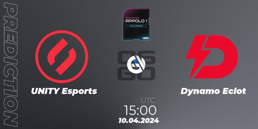 UNITY Esports contre Dynamo Eclot : prédiction de match. 10.04.2024 at 15:00. Counter-Strike (CS2), Appolo1 Series: Phase 1