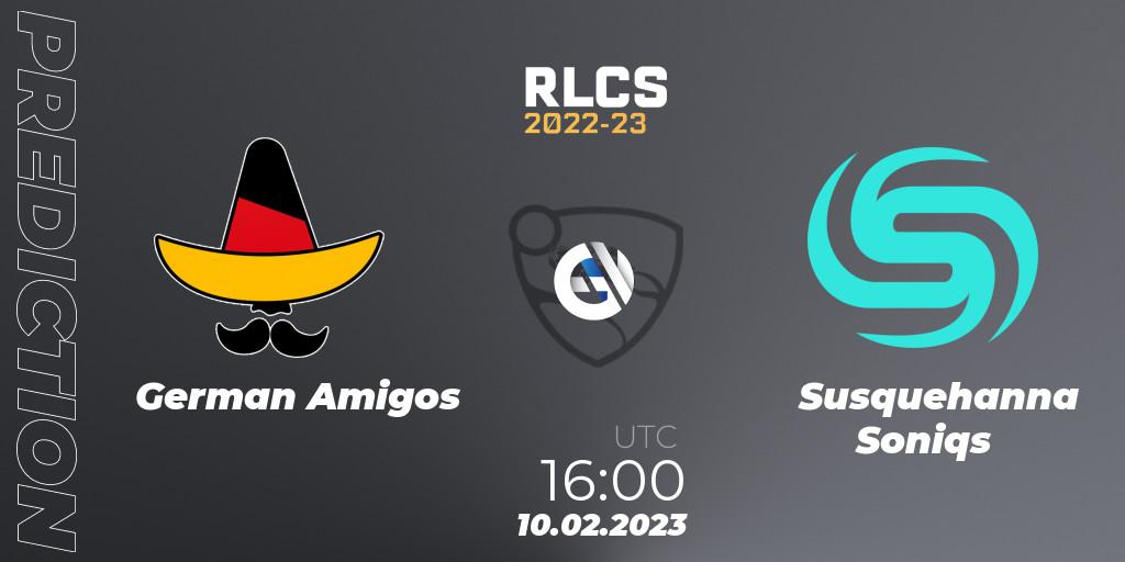 German Amigos contre Susquehanna Soniqs : prédiction de match. 10.02.2023 at 16:00. Rocket League, RLCS 2022-23 - Winter: Europe Regional 2 - Winter Cup
