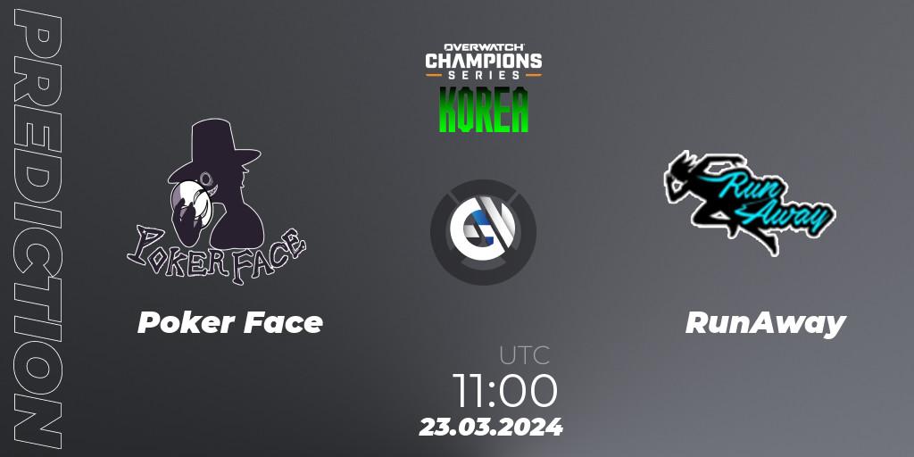 Poker Face contre RunAway : prédiction de match. 23.03.2024 at 11:00. Overwatch, Overwatch Champions Series 2024 - Stage 1 Korea