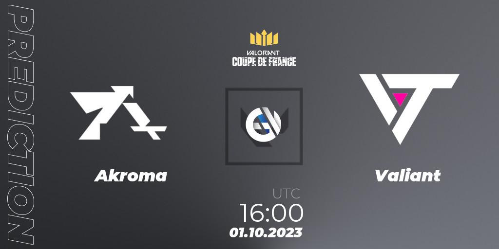 Akroma contre Valiant : prédiction de match. 01.10.23. VALORANT, VCL France: Revolution - Coupe De France 2023