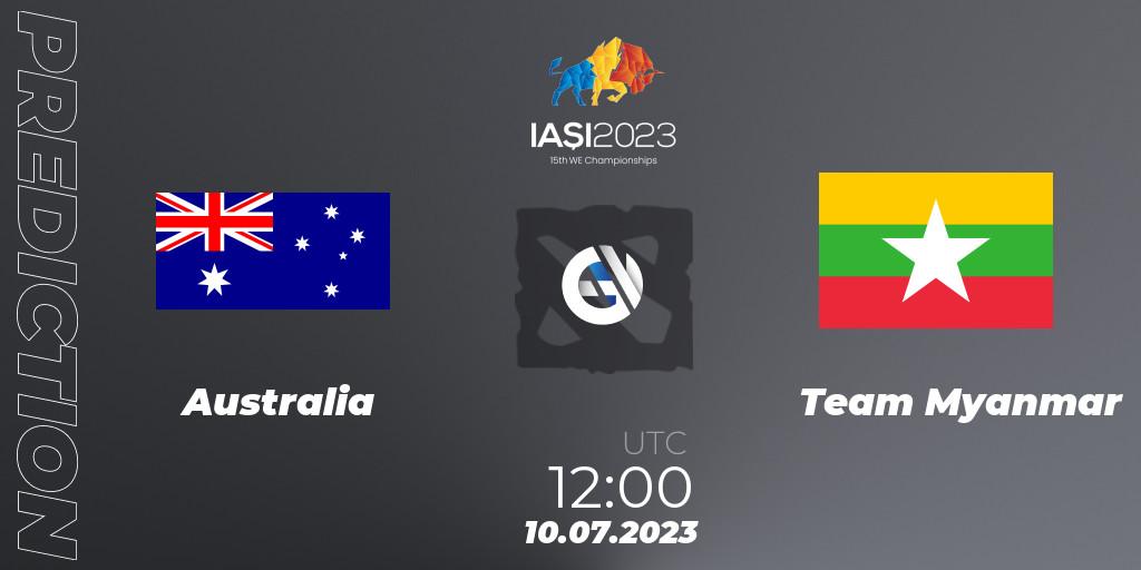 Australia contre Team Myanmar : prédiction de match. 10.07.2023 at 13:00. Dota 2, Gamers8 IESF Asian Championship 2023