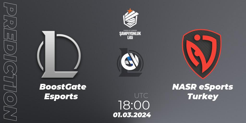 BoostGate Esports contre NASR eSports Turkey : prédiction de match. 01.03.2024 at 18:00. LoL, TCL Winter 2024