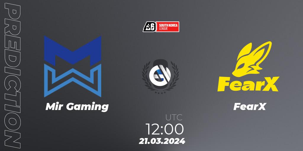 Mir Gaming contre FearX : prédiction de match. 21.03.2024 at 12:00. Rainbow Six, South Korea League 2024 - Stage 1