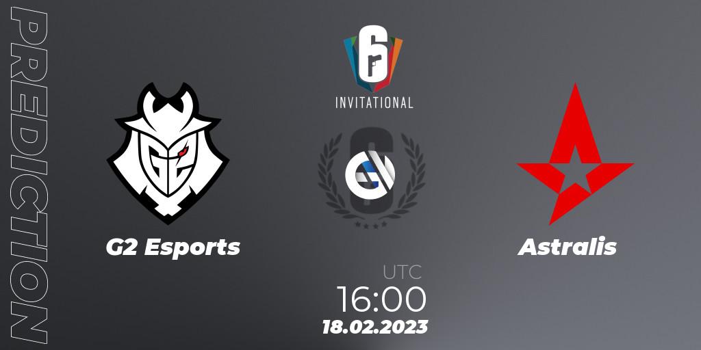G2 Esports contre Astralis : prédiction de match. 18.02.2023 at 16:00. Rainbow Six, Six Invitational 2023