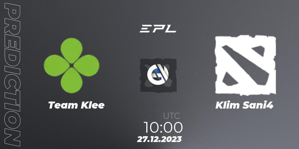 Team Klee contre Klim Sani4 : prédiction de match. 27.12.23. Dota 2, European Pro League Season 15