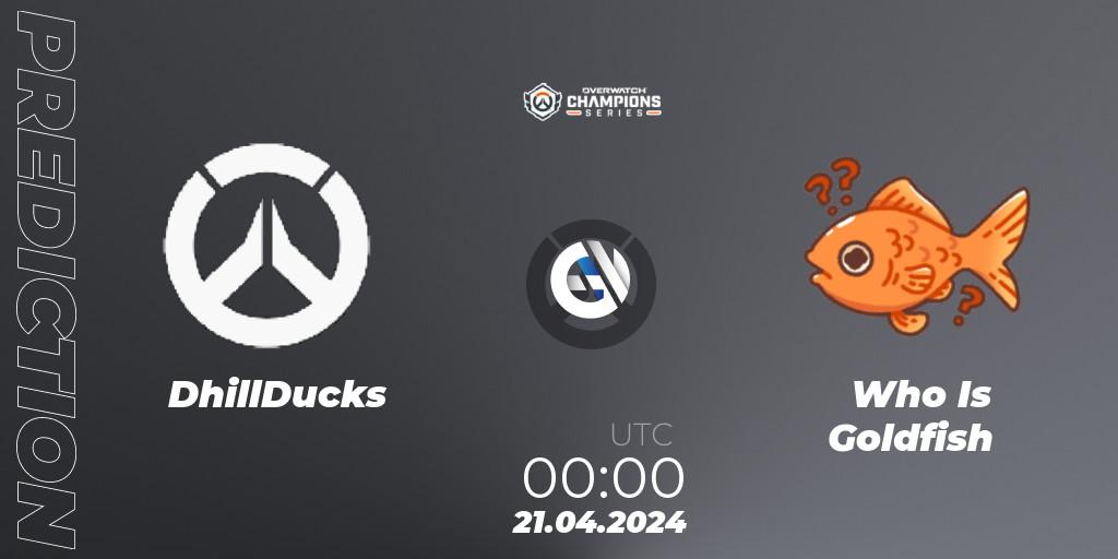 DhillDucks contre Who Is Goldfish : prédiction de match. 21.04.2024 at 00:00. Overwatch, Overwatch Champions Series 2024 - North America Stage 2 Group Stage