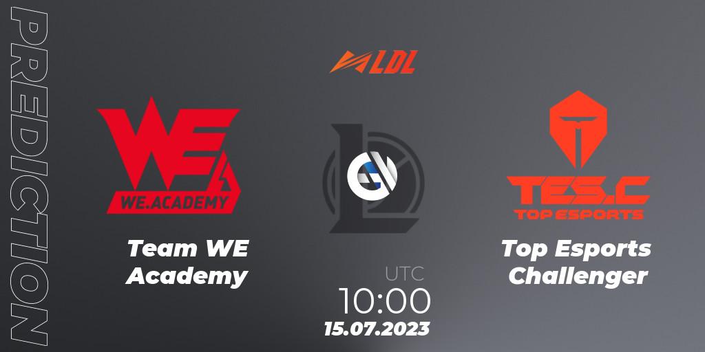 Team WE Academy contre Top Esports Challenger : prédiction de match. 15.07.2023 at 11:00. LoL, LDL 2023 - Regular Season - Stage 3