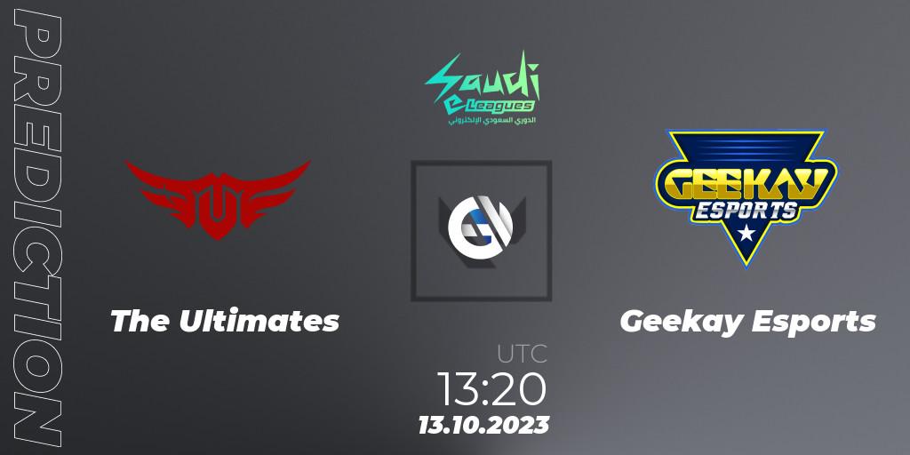 The Ultimates contre Geekay Esports : prédiction de match. 13.10.2023 at 13:20. VALORANT, Saudi eLeague 2023: Season 2