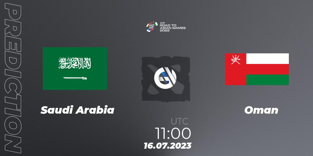Saudi Arabia contre Oman : prédiction de match. 16.07.2023 at 11:40. Dota 2, 2022 AESF Road to Asian Games - West Asia