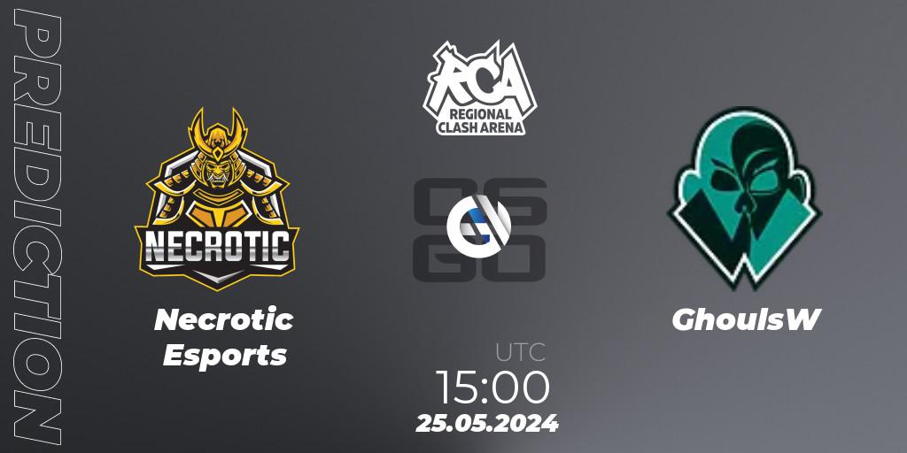 Necrotic Esports contre GhoulsW : prédiction de match. 25.05.2024 at 15:00. Counter-Strike (CS2), Regional Clash Arena Europe: Closed Qualifier