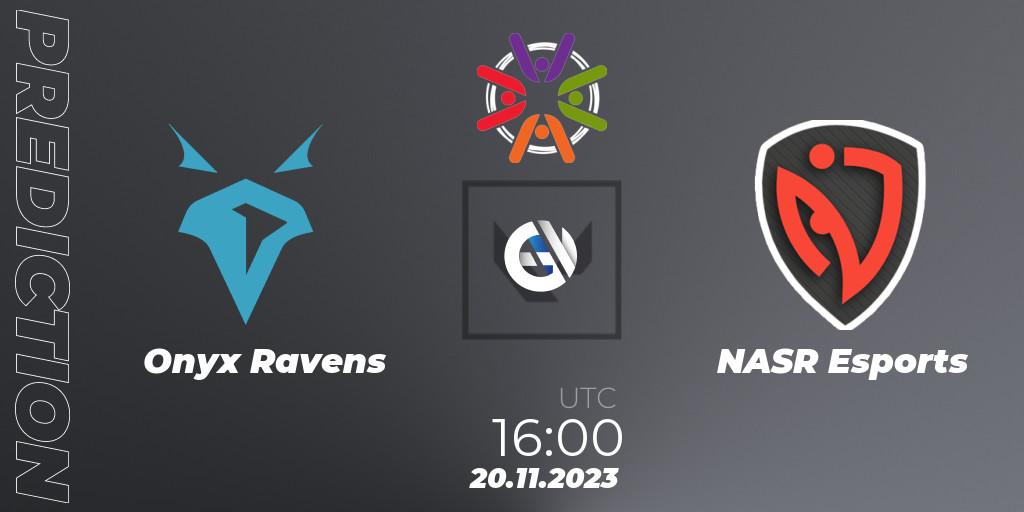 Onyx Ravens contre NASR Esports : prédiction de match. 20.11.2023 at 16:00. VALORANT, Connecta The Ultimate Battle