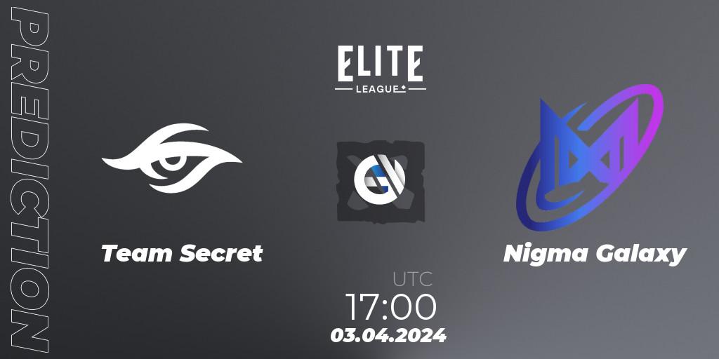 Team Secret contre Nigma Galaxy : prédiction de match. 03.04.24. Dota 2, Elite League: Swiss Stage