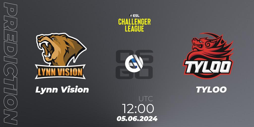 Lynn Vision contre TYLOO : prédiction de match. 05.06.2024 at 12:00. Counter-Strike (CS2), ESL Challenger League Season 47: Asia