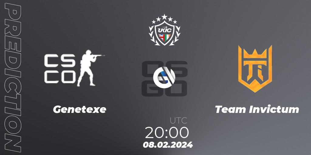 Genetexe contre Team Invictum : prédiction de match. 08.02.2024 at 20:00. Counter-Strike (CS2), UKIC League Season 1: Division 1