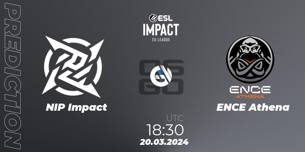 NIP Impact contre ENCE Athena : prédiction de match. 20.03.2024 at 18:30. Counter-Strike (CS2), ESL Impact League Season 5: Europe