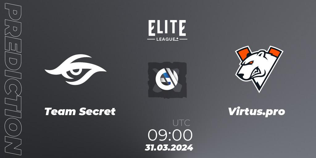 Team Secret contre Virtus.pro : prédiction de match. 31.03.24. Dota 2, Elite League: Swiss Stage