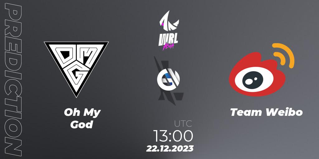 Oh My God contre Team Weibo : prédiction de match. 22.12.2023 at 13:00. Wild Rift, WRL Asia 2023 - Season 2 - Regular Season