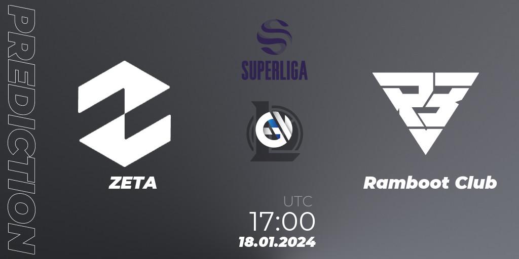 ZETA contre Ramboot Club : prédiction de match. 18.01.2024 at 17:00. LoL, Superliga Spring 2024 - Group Stage