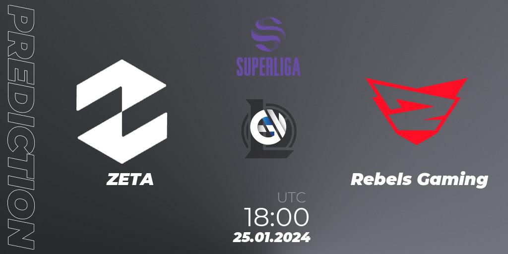 ZETA contre Rebels Gaming : prédiction de match. 25.01.2024 at 18:00. LoL, Superliga Spring 2024 - Group Stage