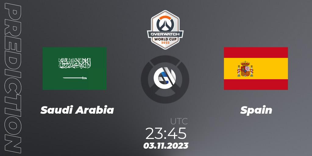 Saudi Arabia contre Spain : prédiction de match. 03.11.2023 at 23:45. Overwatch, Overwatch World Cup 2023