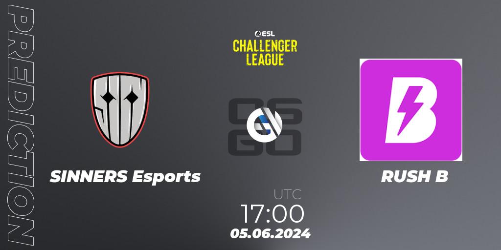 SINNERS Esports contre RUSH B : prédiction de match. 05.06.2024 at 17:00. Counter-Strike (CS2), ESL Challenger League Season 47: Europe