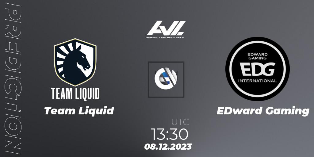 Team Liquid contre EDward Gaming : prédiction de match. 08.12.2023 at 13:45. VALORANT, AfreecaTV VALORANT LEAGUE