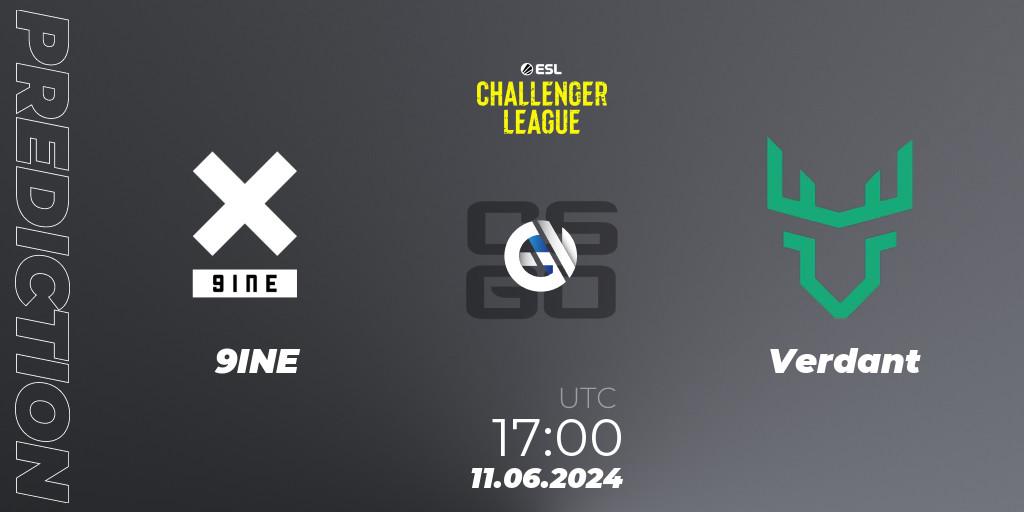 9INE contre Verdant : prédiction de match. 11.06.2024 at 17:00. Counter-Strike (CS2), ESL Challenger League Season 47 Relegation: Europe