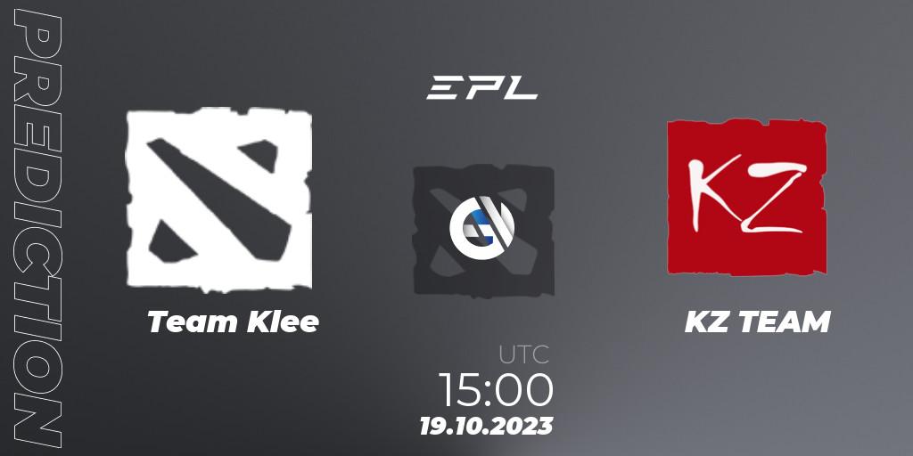Team Klee contre KZ TEAM : prédiction de match. 19.10.2023 at 15:00. Dota 2, European Pro League Season 13