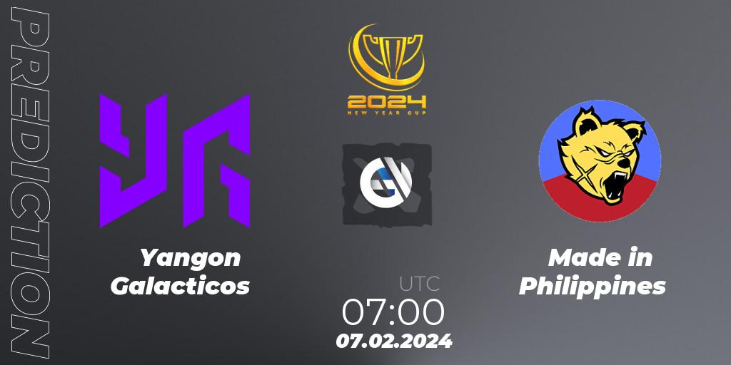 Yangon Galacticos contre Made in Philippines : prédiction de match. 07.02.2024 at 07:06. Dota 2, New Year Cup 2024